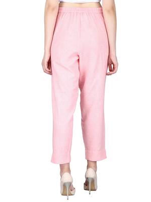 Pink Cotton Slub Straight Pants 3