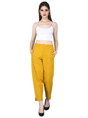 Yellow Cotton Khadi Straight Pants 1