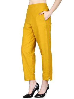 Yellow Cotton Khadi Straight Pants 2