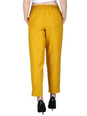 Yellow Cotton Khadi Straight Pants 3