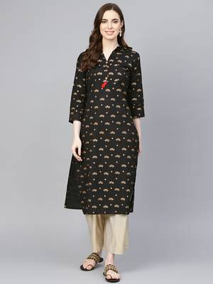 Black printed Cotton kurti 1