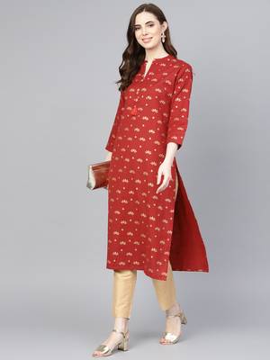 Red printed Cotton kurti 1