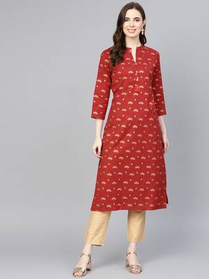 Red printed Cotton kurti 2