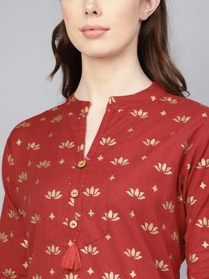 Red printed Cotton kurti 4