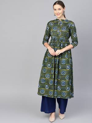Green printed Cotton kurti 1