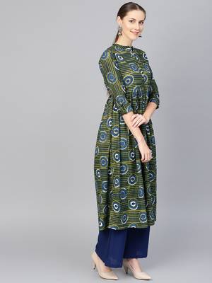Green printed Cotton kurti 3