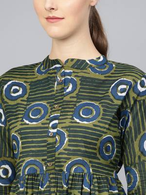 Green printed Cotton kurti 4