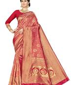 Red woven banarasi silk saree with blouse