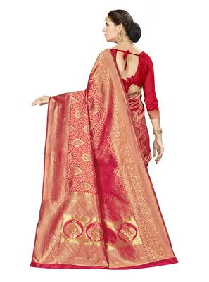 Red woven banarasi silk saree with blouse 2