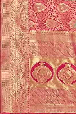 Red woven banarasi silk saree with blouse 4