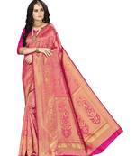 Pink woven banarasi silk saree with blouse