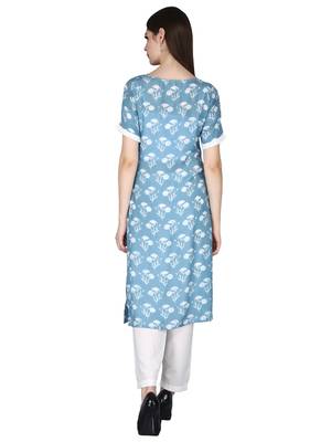 blue Rayon Printed Boat Neck with Potli Button Ethnic Set 4
