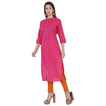 Pink printed Cotton kurti 3