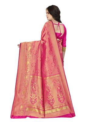 Pink woven banarasi silk saree with blouse 2