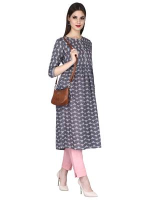 grey Pure Cotton Discharge Print Round Neck Ethnic Set 3