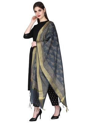 black Rayon Plain/Solid Round Neck Ethnic Set With Beautiful Gold Printed Duptta 2