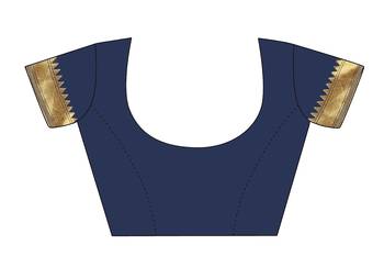 Navy blue woven banarasi silk saree with blouse 4