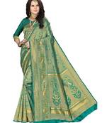 Green woven banarasi silk saree with blouse
