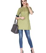 Green Half Sleeve Floral Print Women Top