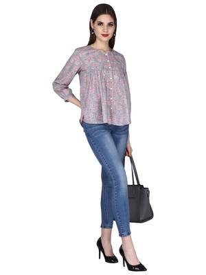 Grey Printed Cotton Top 1