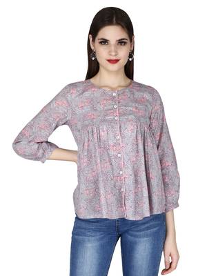 Grey Printed Cotton Top 2