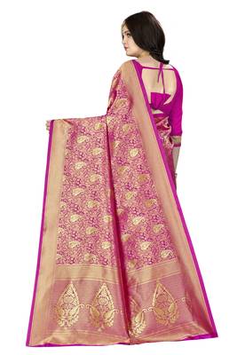 Pink woven banarasi silk saree with blouse 2