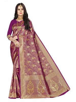 Purple woven banarasi silk saree with blouse 1