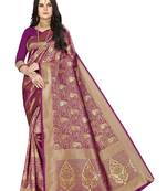 Purple woven banarasi silk saree with blouse