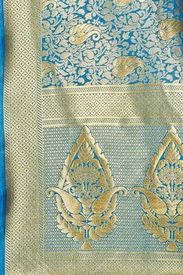 Blue woven banarasi silk saree with blouse 4