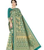 Green woven banarasi silk saree with blouse