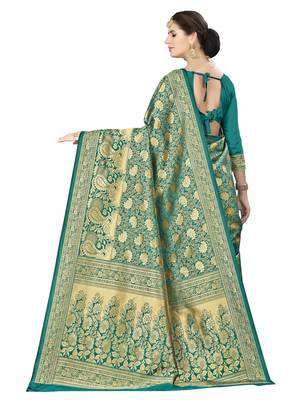 Green woven banarasi silk saree with blouse 2
