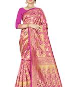 Pink woven banarasi silk saree with blouse