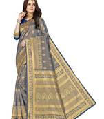 Navy blue woven banarasi silk saree with blouse