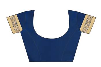 Navy blue woven banarasi silk saree with blouse 3
