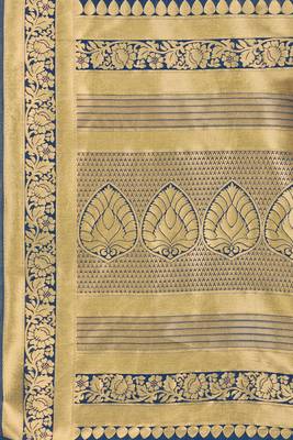 Navy blue woven banarasi silk saree with blouse 4
