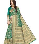 Green woven banarasi silk saree with blouse