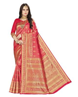 Red woven banarasi silk saree with blouse 1