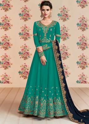 Turquoise embroidered georgette salwar 1