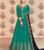 Turquoise embroidered georgette salwar