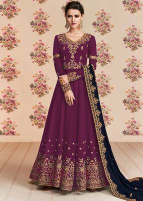 Wine embroidered georgette salwar 1