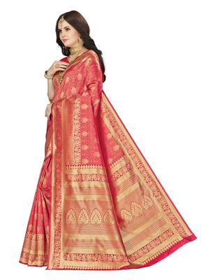 Red woven banarasi silk saree with blouse 5