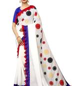 White embroidered art silk saree with blouse