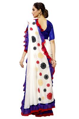 White embroidered art silk saree with blouse 3