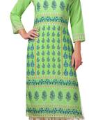Green printed crepe kurtas-and-kurtis
