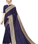 Navy blue plain art silk saree with blouse