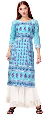 Sky-blue printed crepe kurtas-and-kurtis 1