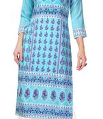 Sky-blue printed crepe kurtas-and-kurtis