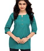 Sea Green Plain Cambric Stone Work Cotton Tops