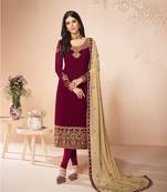 Maroon embroidered faux georgette salwar