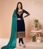 Navy-blue embroidered faux georgette salwar